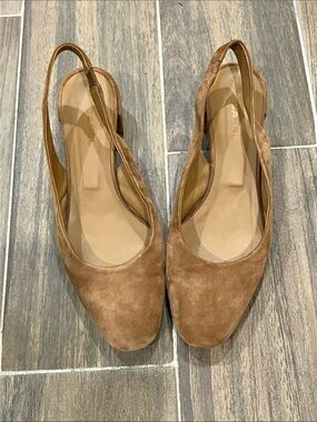 Carel Paris Tan Suede Slingback Low Heels, size 10
